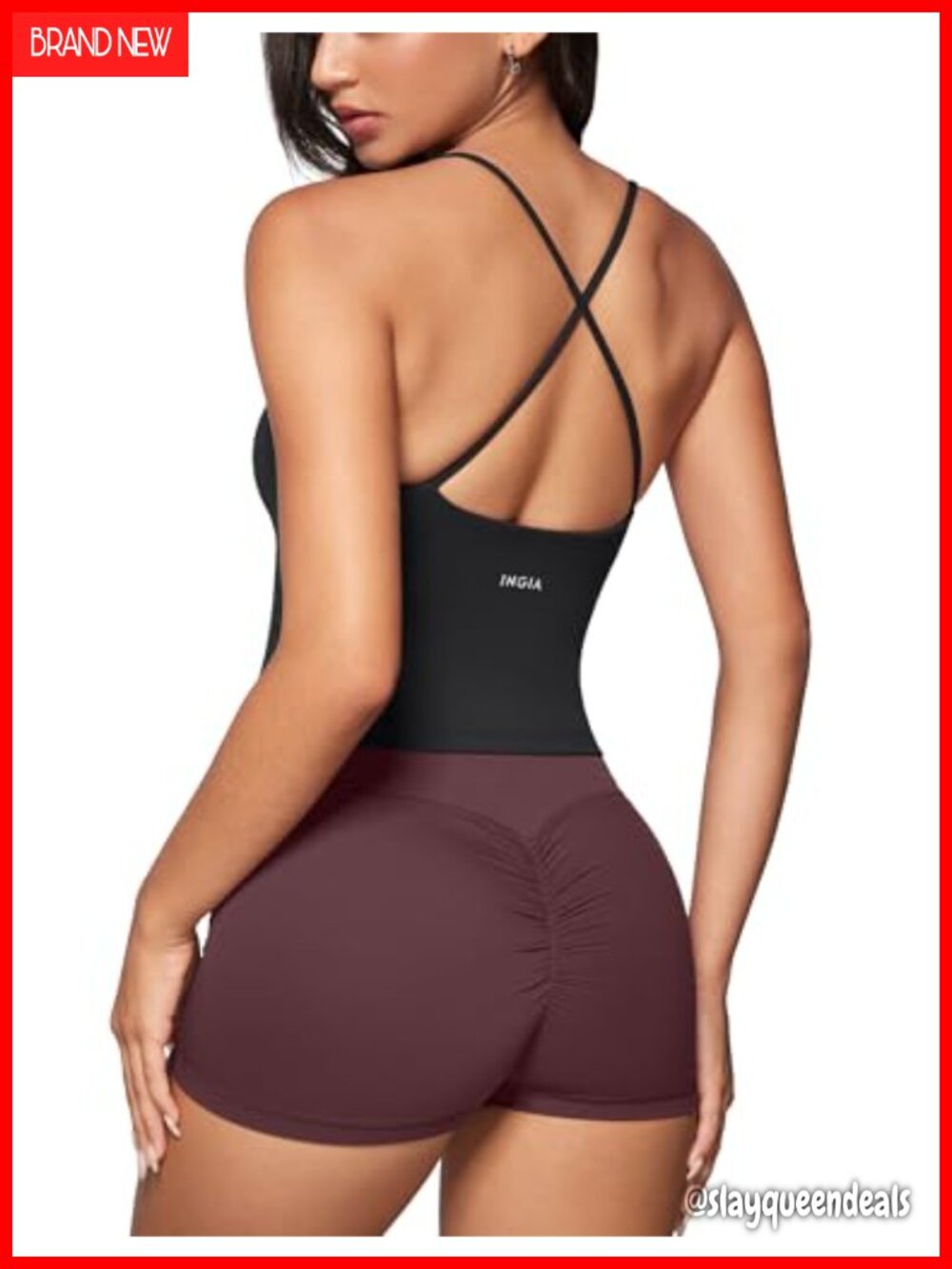 Women's Tank Top Built-in Bra Low Scoop Neck Strappy Back Cropped